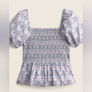 J.Crew Smocked squareneck organic cotton top in Liberty Club Nouveau fa…